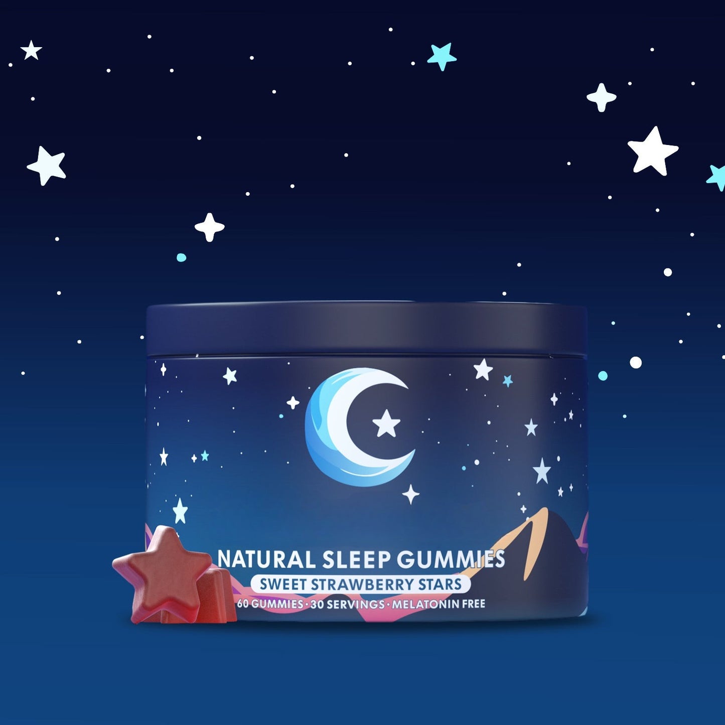 Natural Sleep Gummies – Sweet Strawberry Stars, 30 Servings