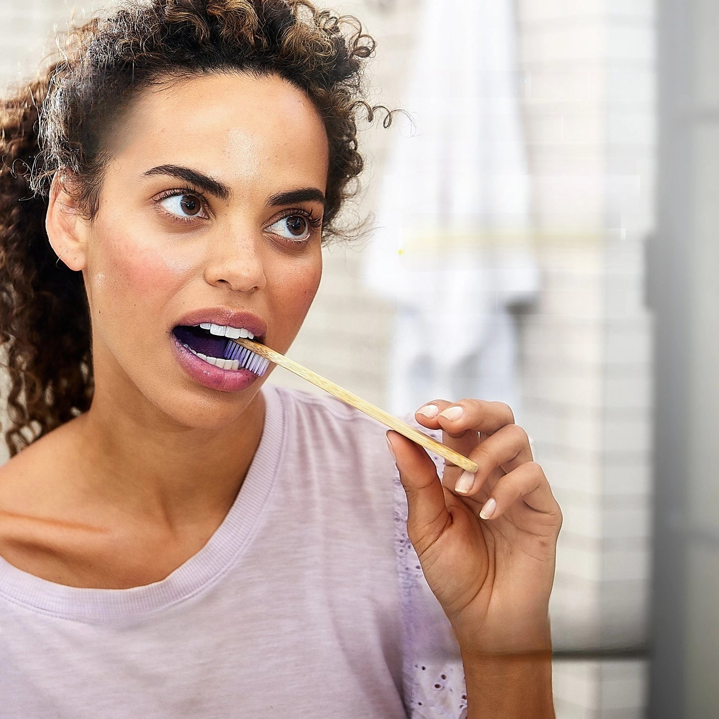 Teeth Whitening Purple Toothpaste Tablets - Minty Fresh Color-Correcting & Surface Stain Removal (30 Tabs, 60-Day Supply)