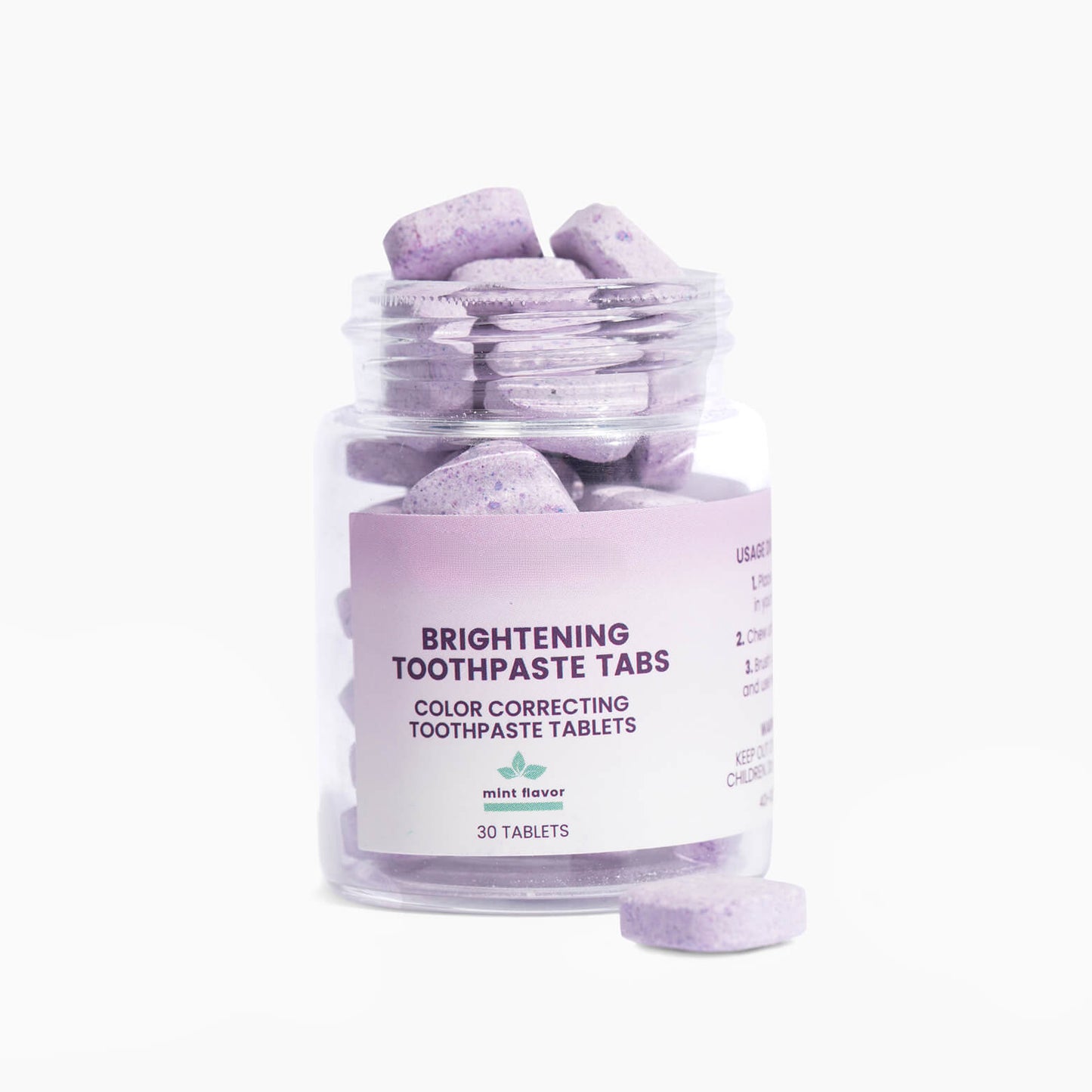 Teeth Whitening Purple Toothpaste Tablets - Minty Fresh Color-Correcting & Surface Stain Removal (30 Tabs, 60-Day Supply)