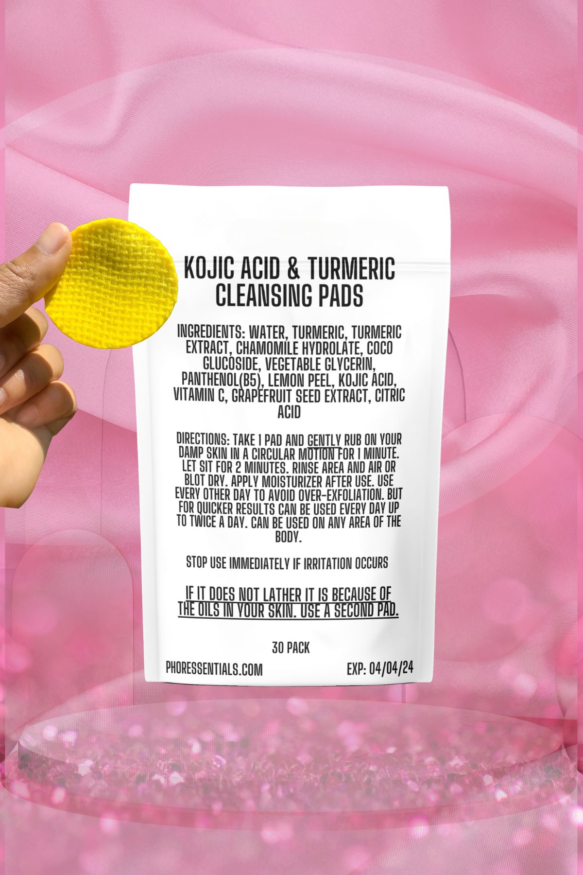 Turmeric Kojic Acid Cleansing Pads – Exfoliating, 30 Pack