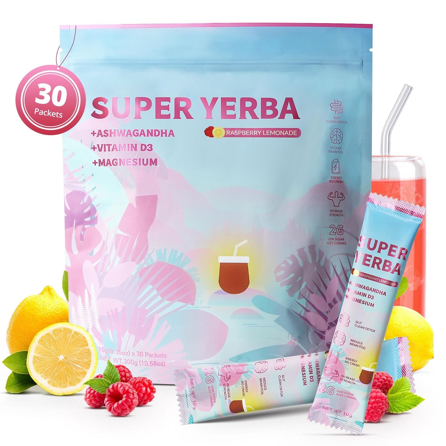 Super Yerba – Raspberry Lemonade Yerba Mate Tea Powder, 30 Servings