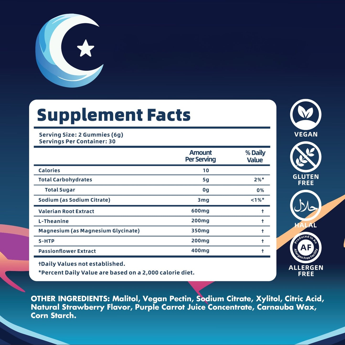 Natural Sleep Gummies – Sweet Strawberry Stars, 30 Servings