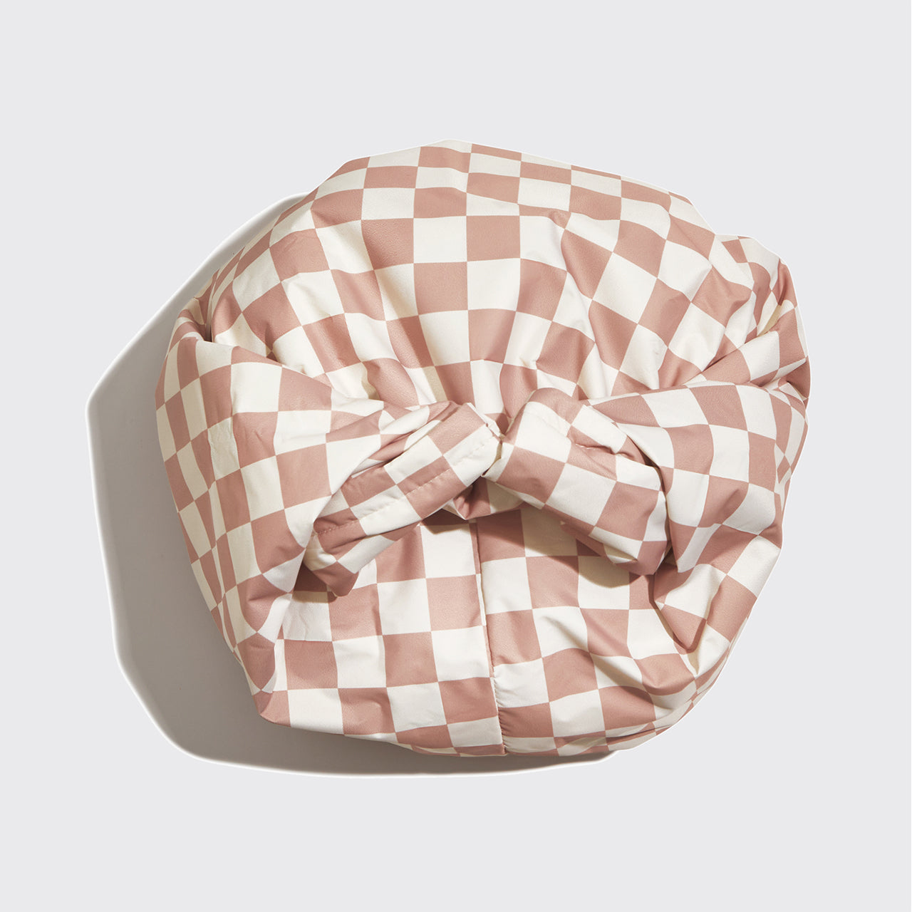 Terracotta Checker Satin Shower Cap – Reusable & Waterproof