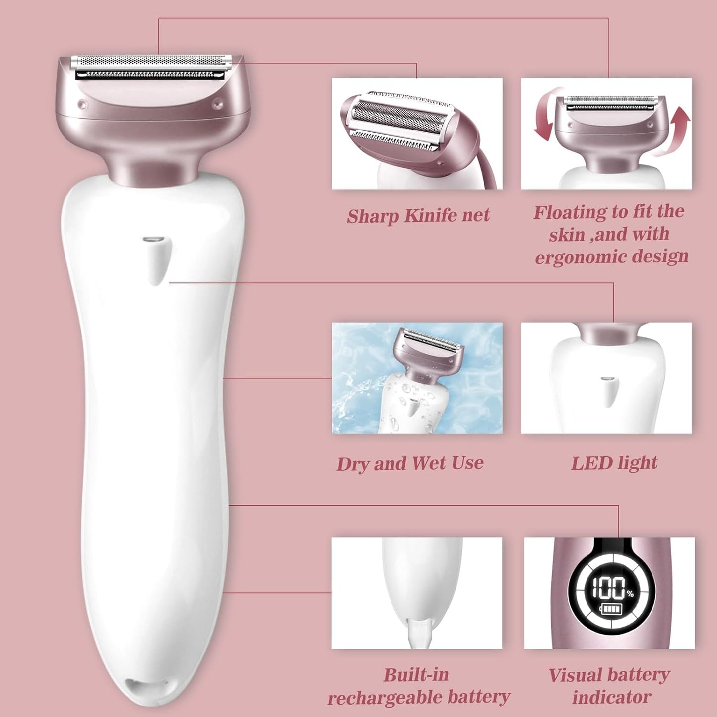 Akunbem Electric Shaver for Women – Wet & Dry Use, Blue & Pink
