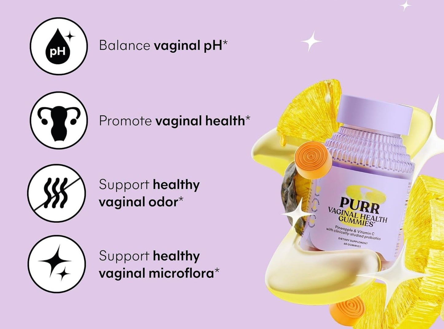 Purr Vaginal Probiotic Gummies for Women - Balanced pH & Flora Support with Vitamin C for Immune Health