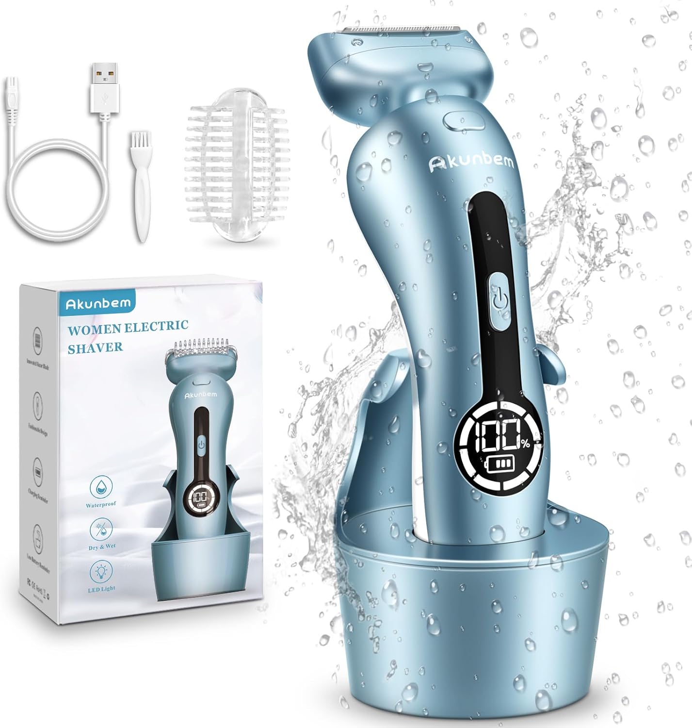 Akunbem Electric Shaver for Women – Wet & Dry Use, Blue & Pink