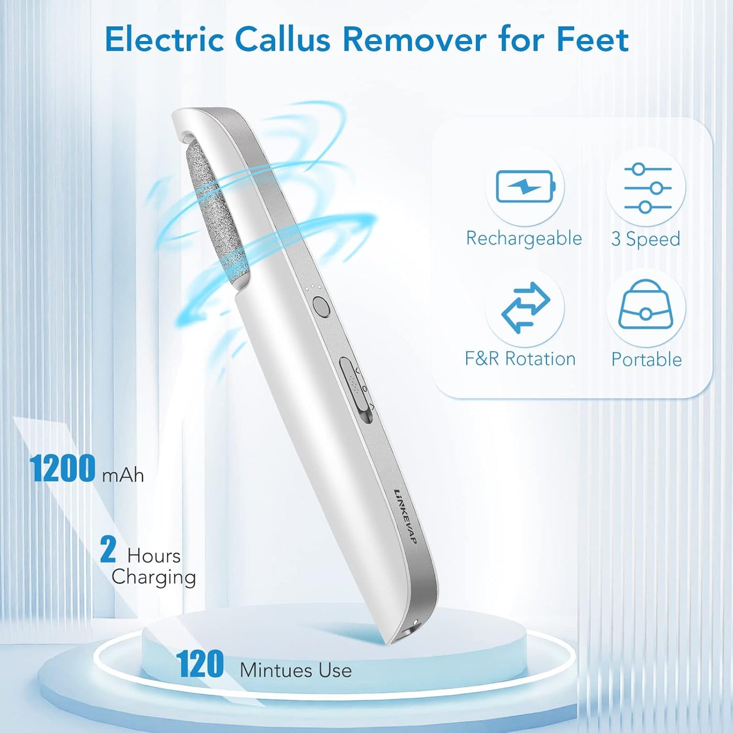 Linkevap Electric Callus Remover – Foot Scrubber Kit, White