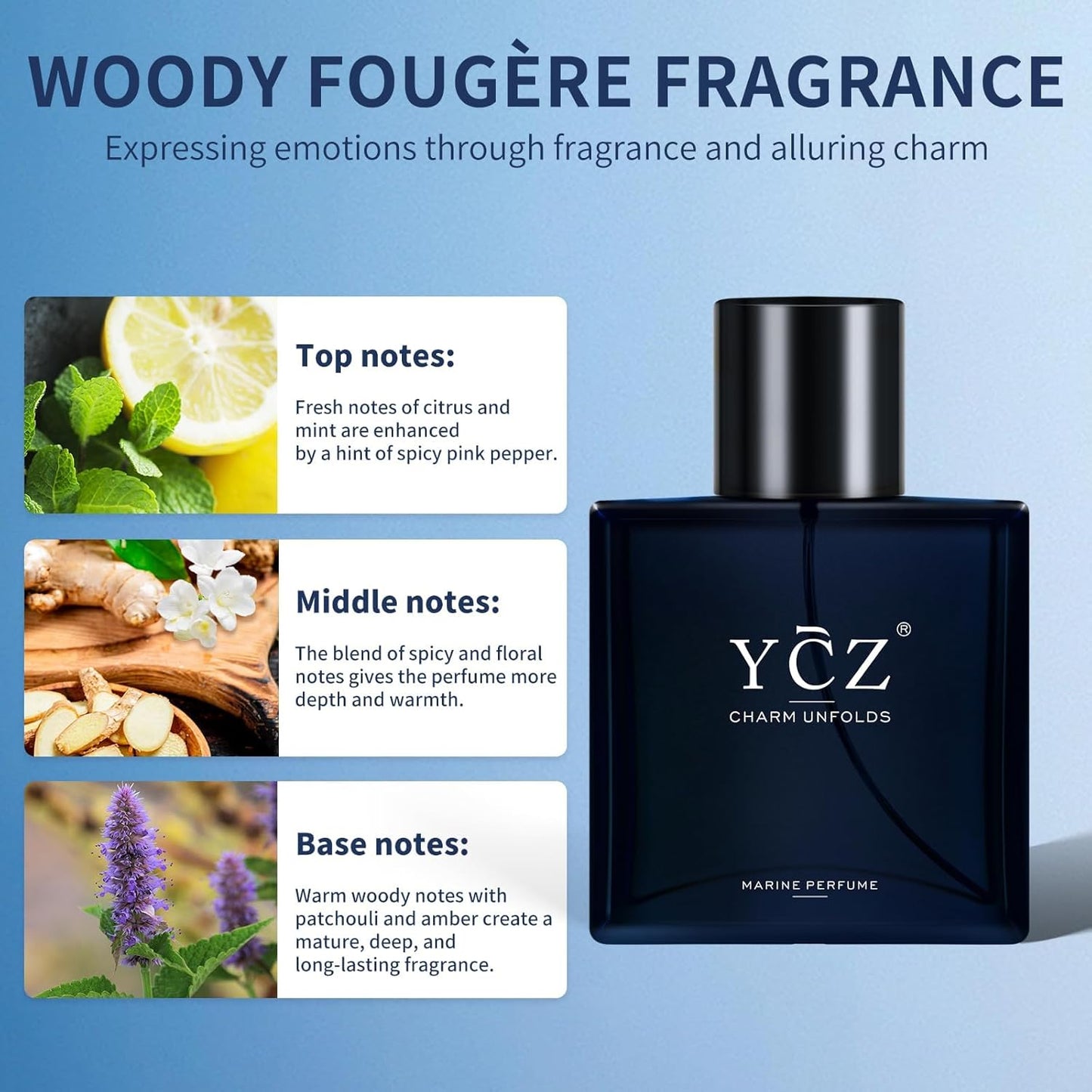 YCZ Charm Unfolds Marine Eau de Parfum – Unisex Scent, 1.7oz