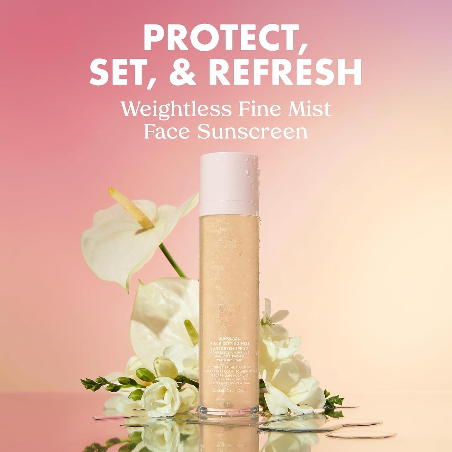 Sunglaze Sheer Setting Mist SPF 50 – Makeup Setting Spray, 2.5 oz