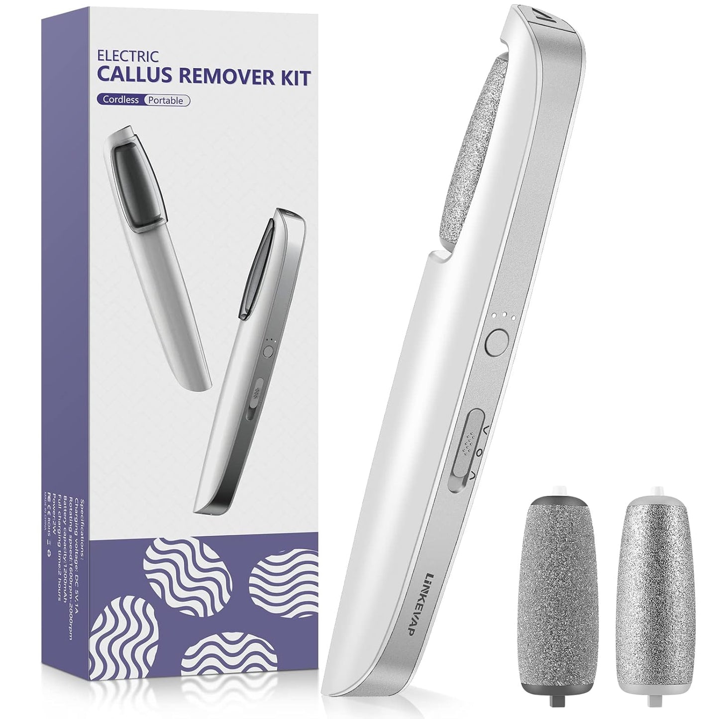 Linkevap Electric Callus Remover – Foot Scrubber Kit, White