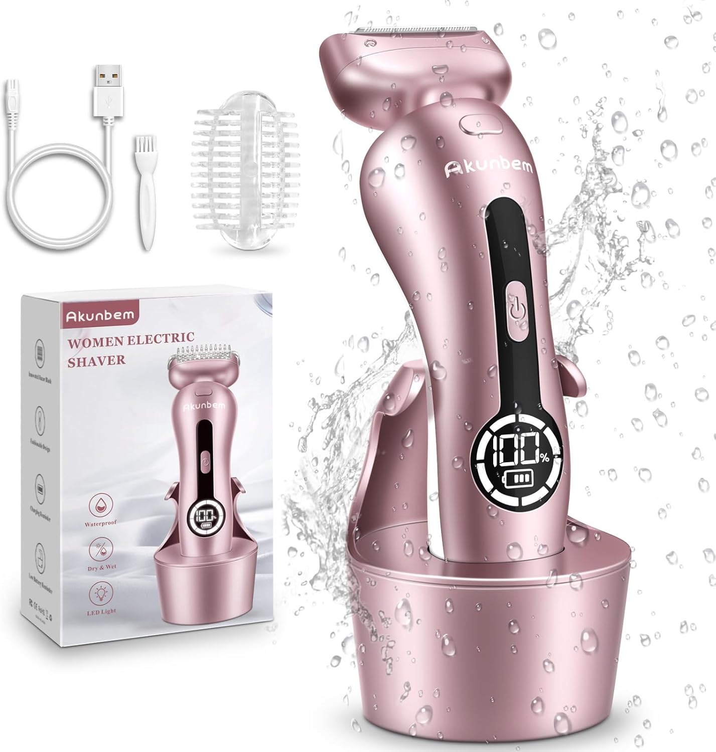 Akunbem Electric Shaver for Women – Wet & Dry Use, Blue & Pink