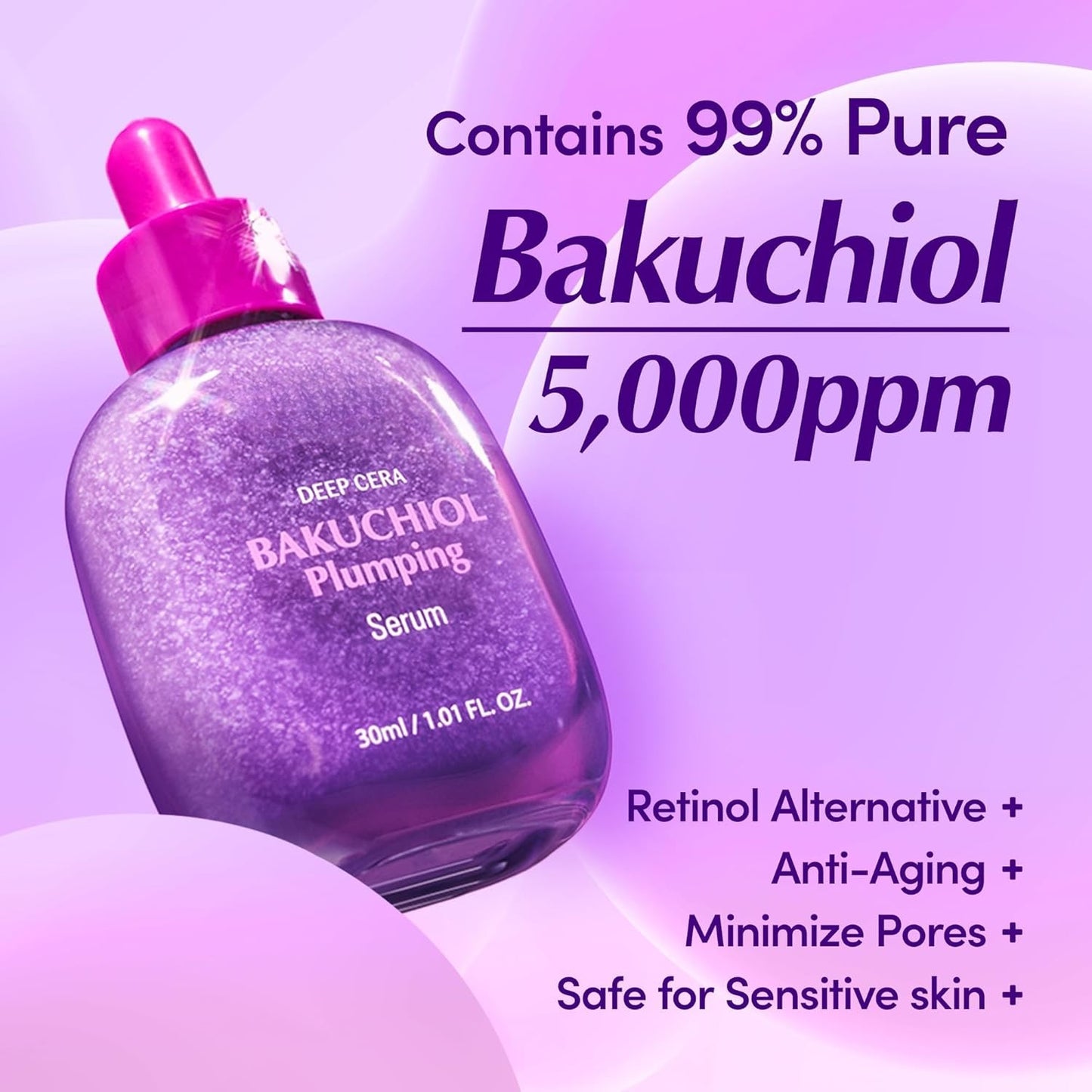 Bakuchiol Plumping Serum – Retinol Alternative, 1.01oz / 30ml