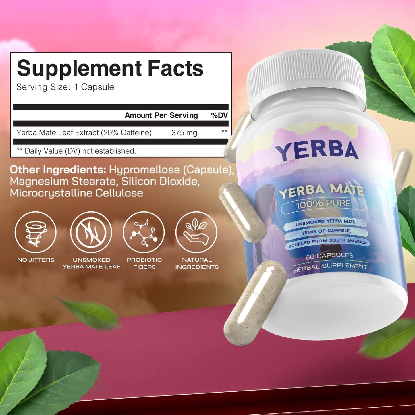 Yerba Mate Capsules – Clean Energy & Focus – 60 Servings