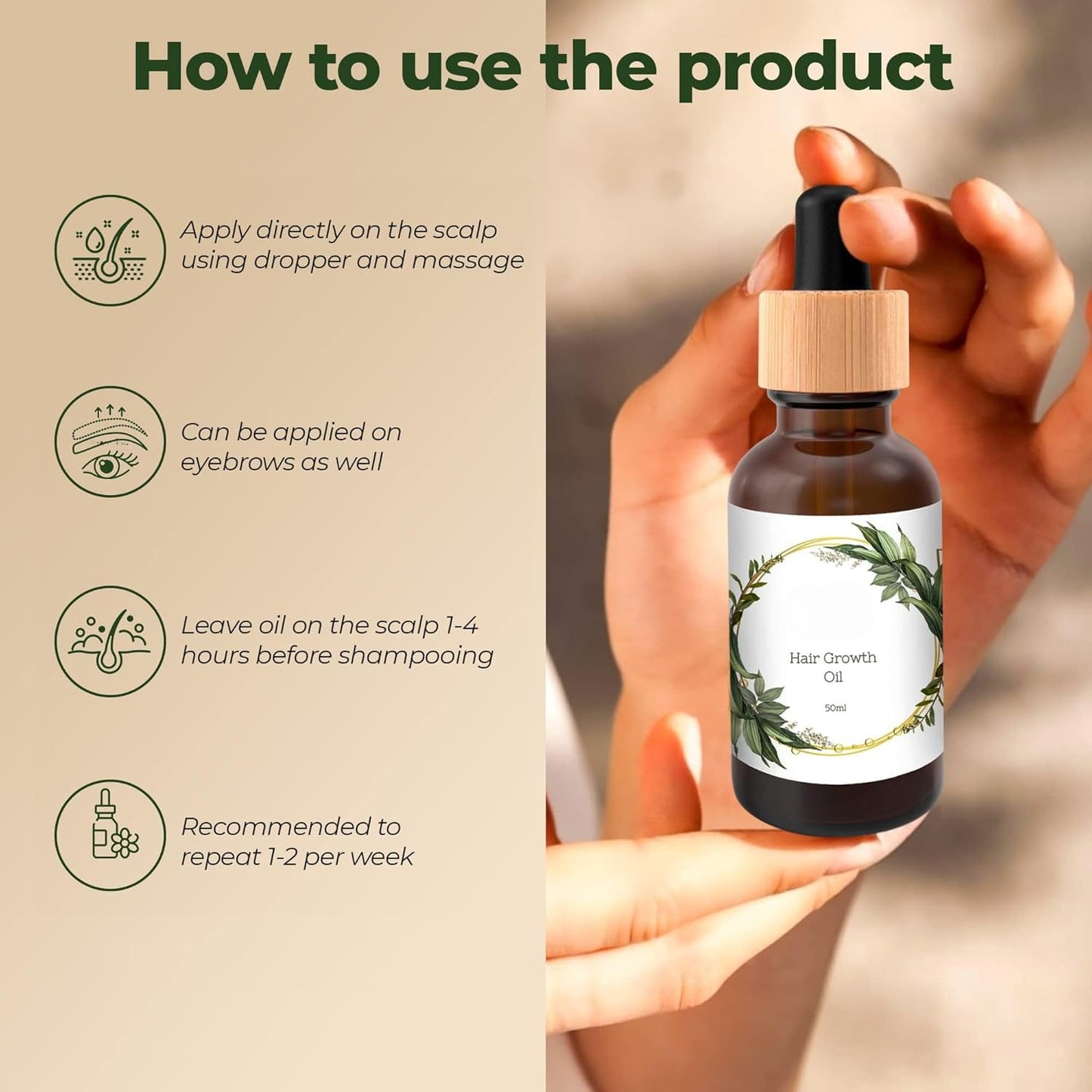 Hair Growth Oil – Organic Blend with Rosemary & Castor, 1.7 oz