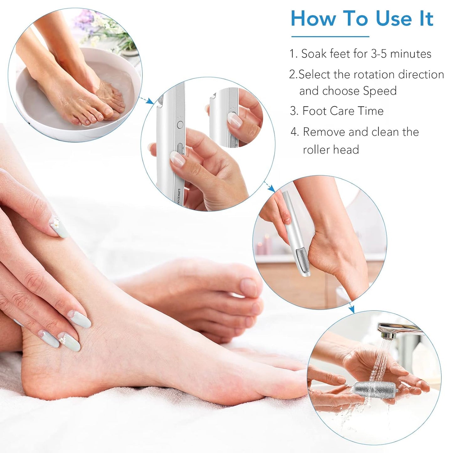 Linkevap Electric Callus Remover – Foot Scrubber Kit, White