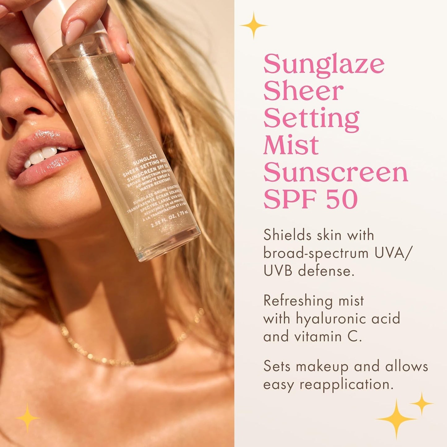 Sunglaze Sheer Setting Mist SPF 50 – Makeup Setting Spray, 2.5 oz
