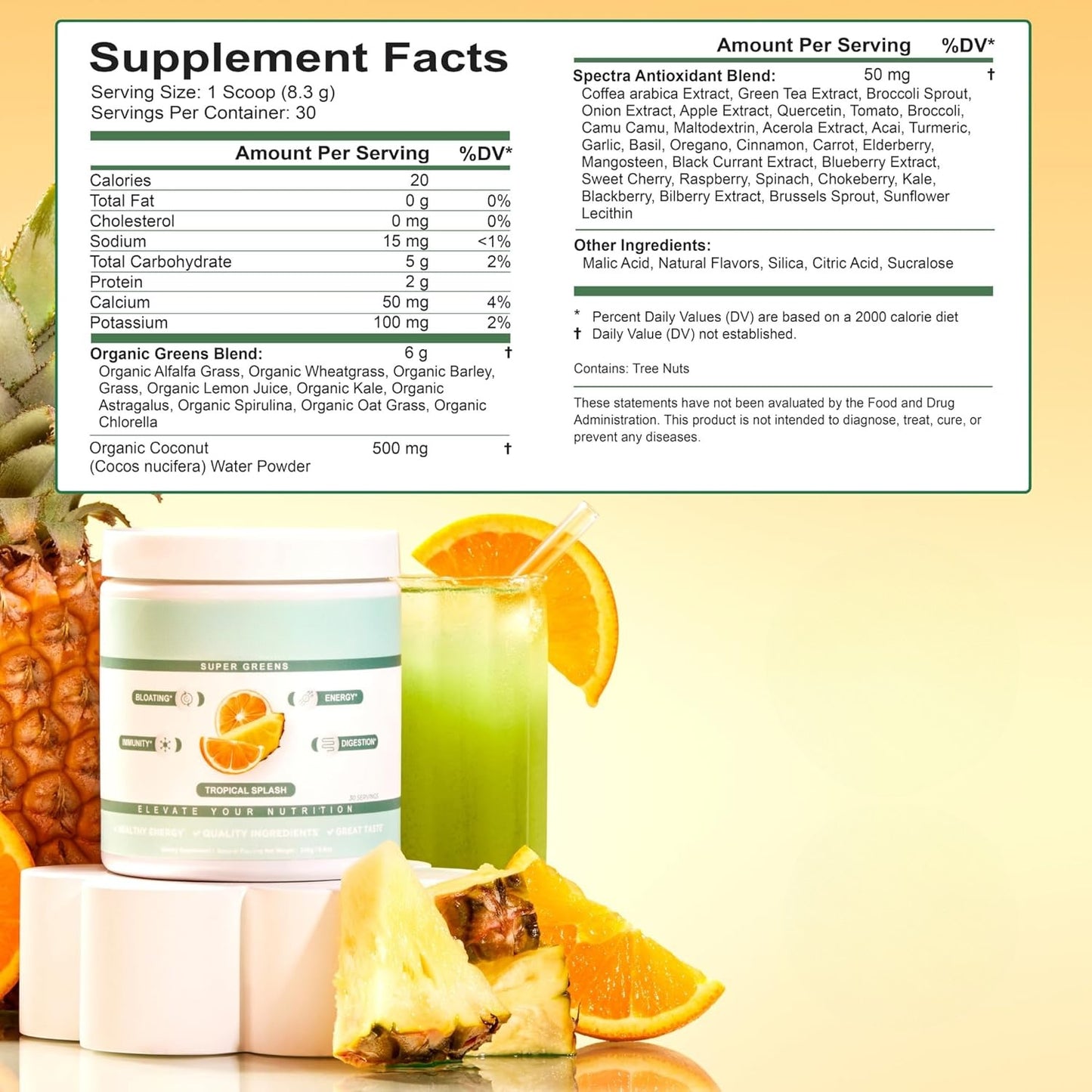 Nutrition Super Greens Powder – Organic, Vegan, 30 Servings