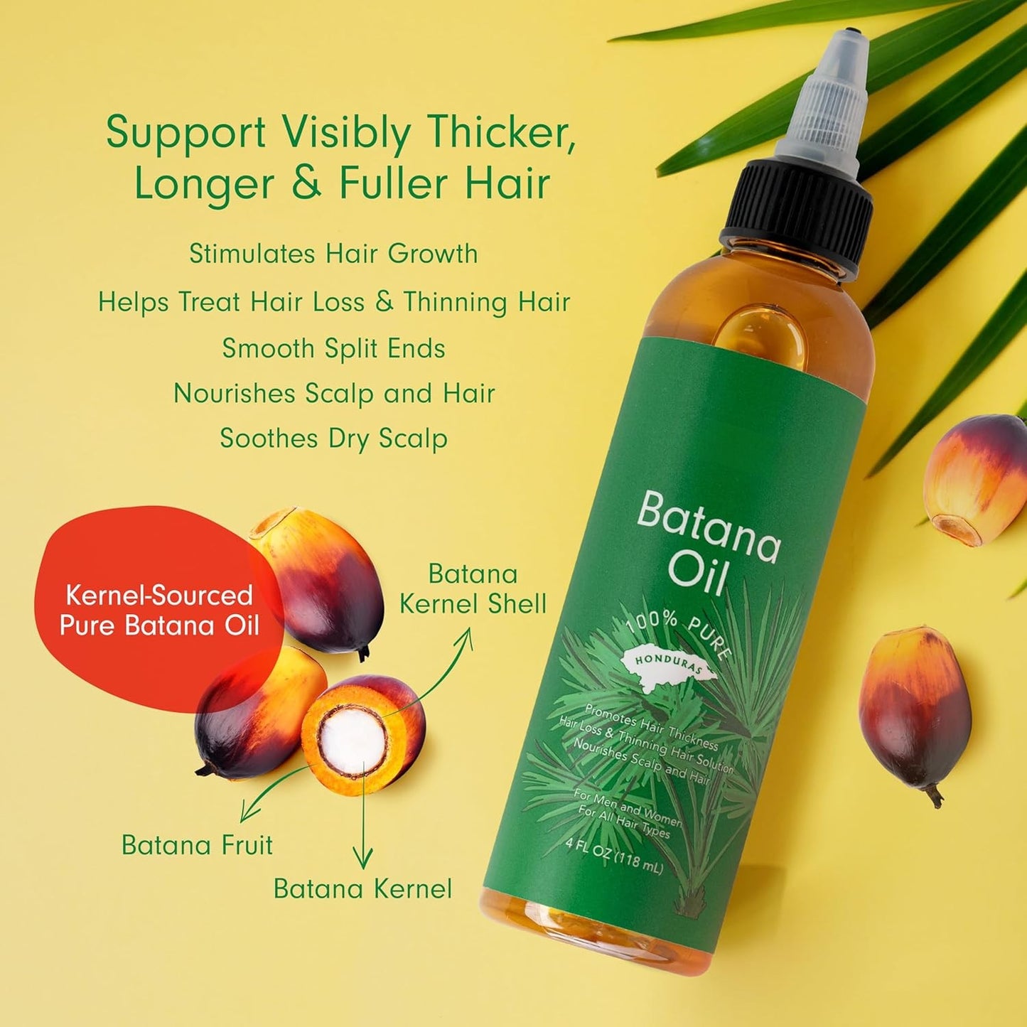 Batana Oil for Hair – 100% Pure Raw Oil from Honduras, 4oz
