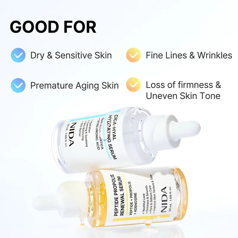 NIDA Hydrating Renewal Serum Set – Cica, Peptides & Propolis