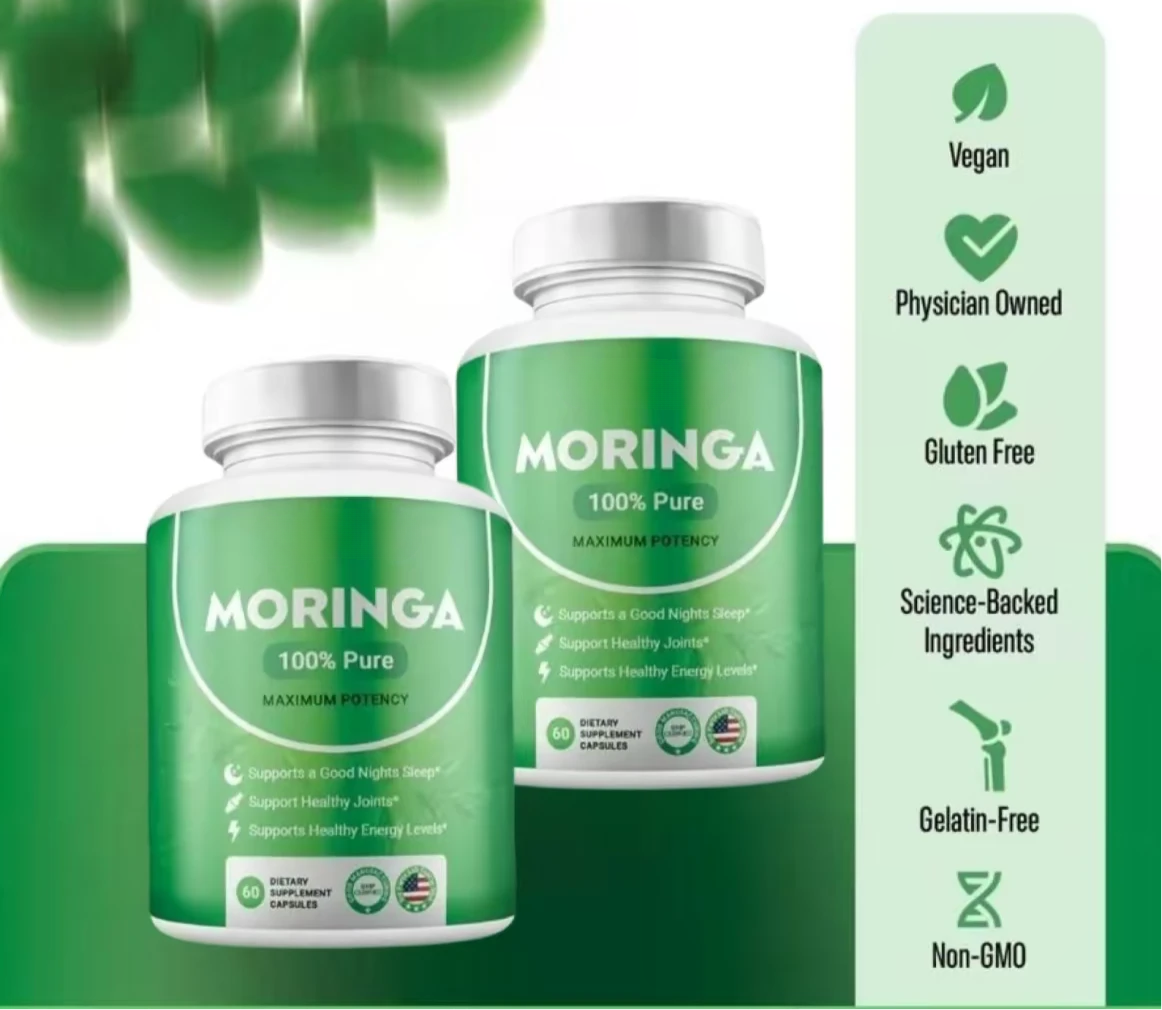 Moringa Powder Capsules – Plant-Based Supplement, 60 ct