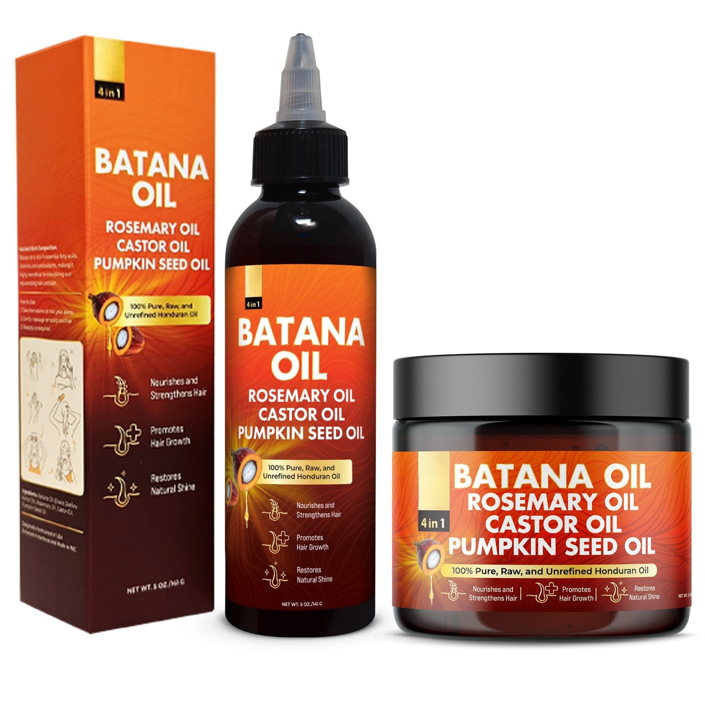Batana Oil (Liquid & Cream Set) – Blend with Castor & Rosemary Oils