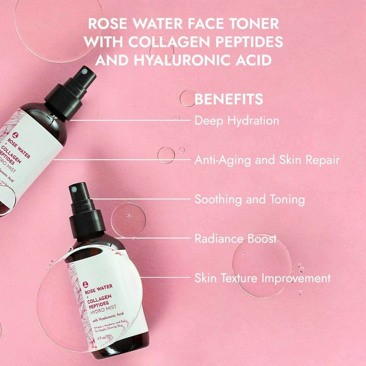 Rose Water Face Toner – With Collagen & Hyaluronic Acid