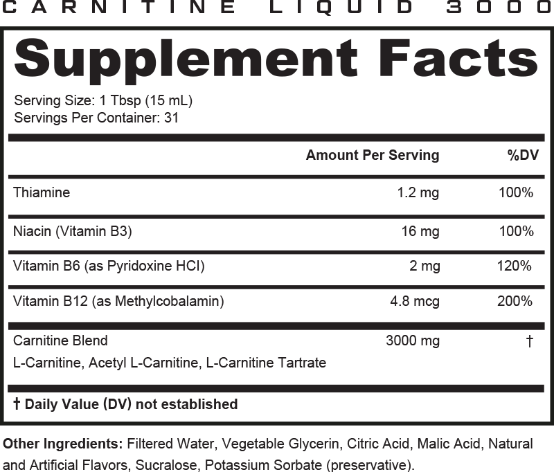 Liquid Carnitine 3000 – Energy & Metabolism Support, 31 Serves