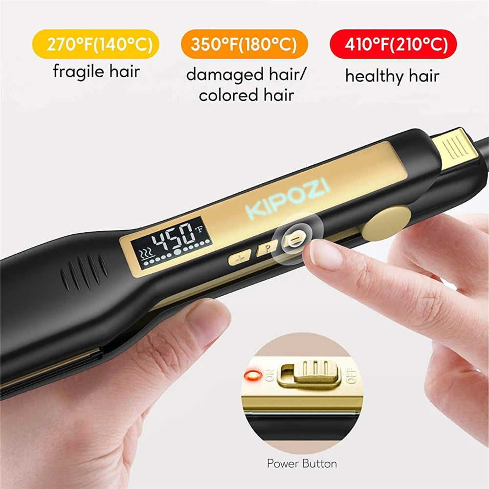 KIPOZI Salon Flat Iron Hair Straightener – Nano Titanium Plates, Dual Voltage, 15s Fast Heating & 15 Adjustable Temperature Settings
