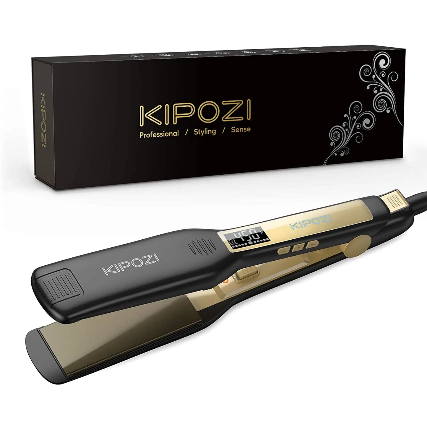 KIPOZI Salon Flat Iron Hair Straightener – Nano Titanium Plates, Dual Voltage, 15s Fast Heating & 15 Adjustable Temperature Settings
