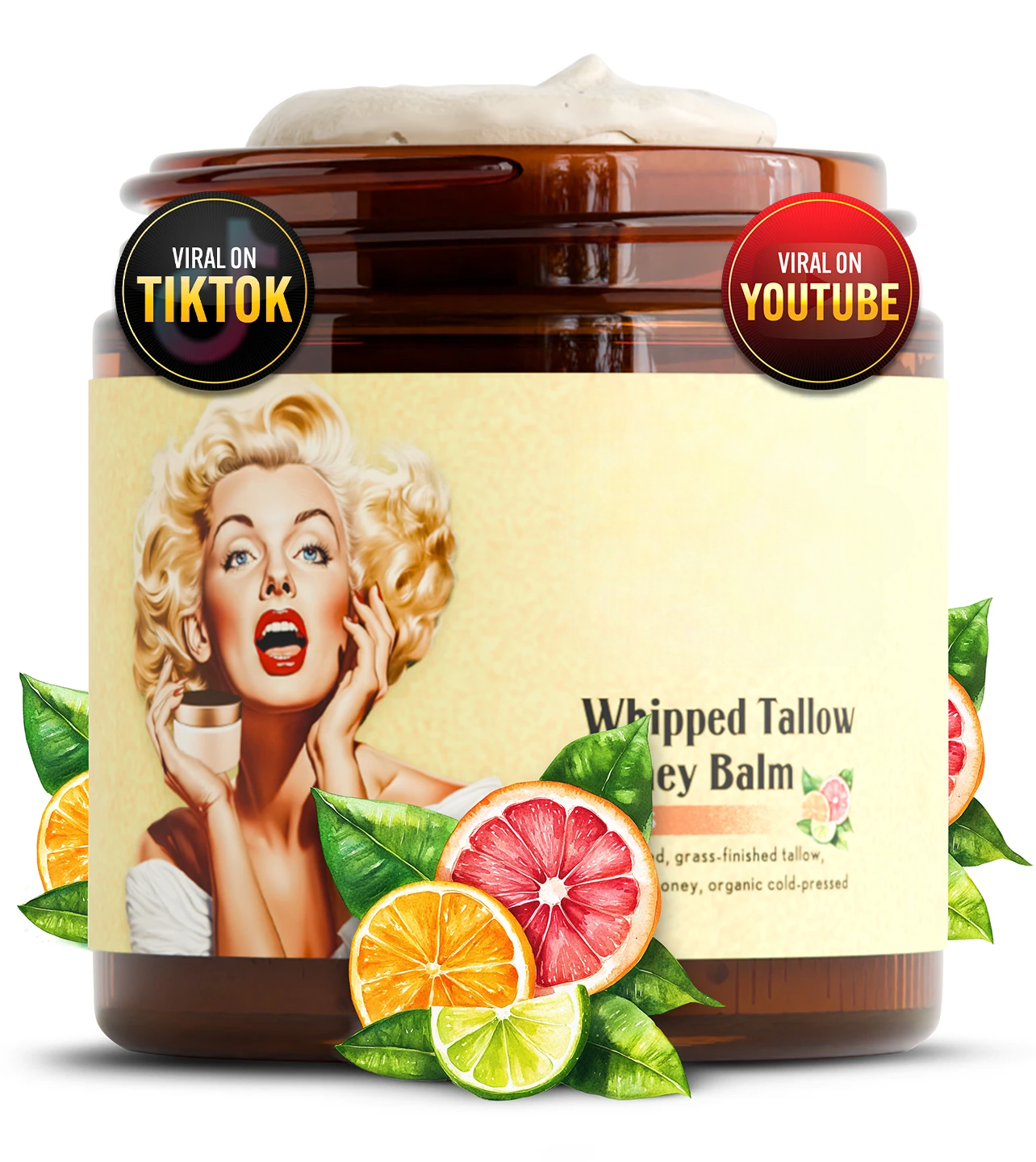 Whipped Beef Tallow and Honey Balm – 4oz Unscented Face Cream, Body Lotion, and Lip Balm