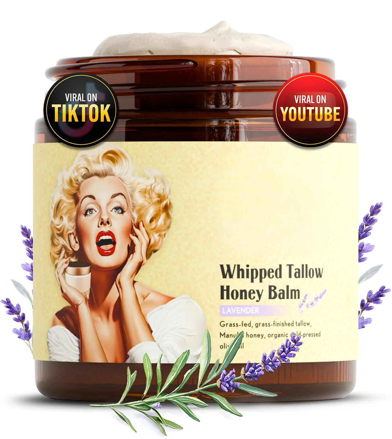Whipped Beef Tallow and Honey Balm – 4oz Unscented Face Cream, Body Lotion, and Lip Balm