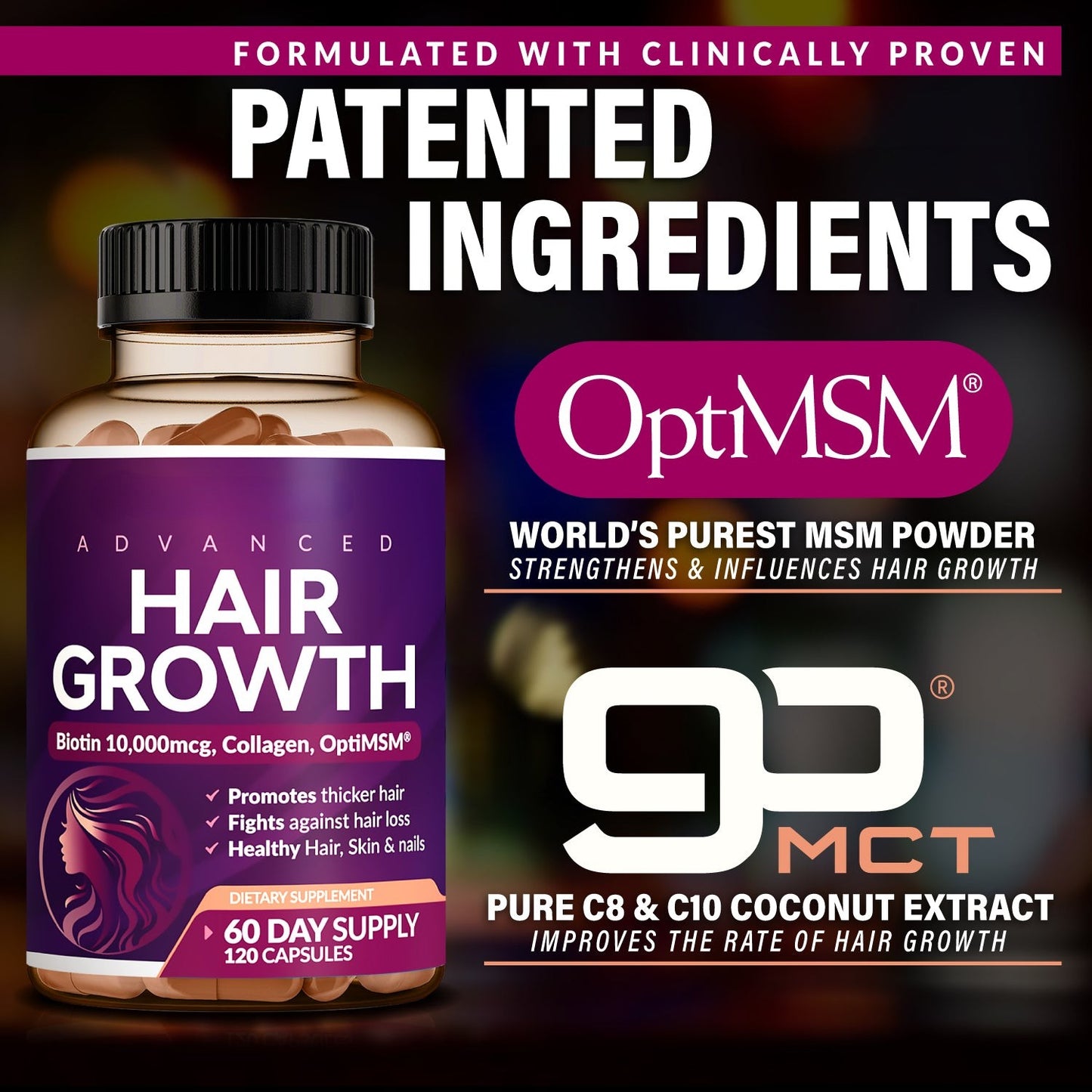 Advanced Hair Growth Vitamins for Women – Biotin & Collagen, 60ct