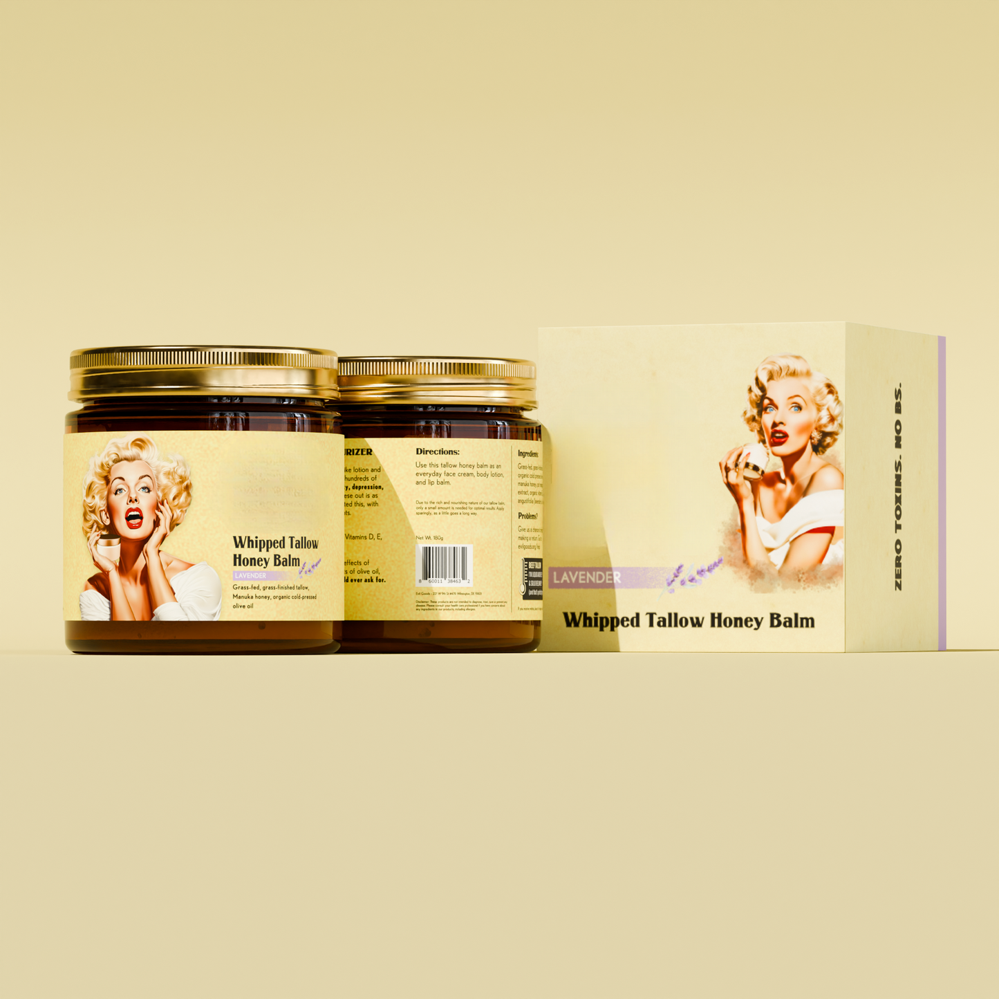 Whipped Beef Tallow and Honey Balm – 4oz Unscented Face Cream, Body Lotion, and Lip Balm