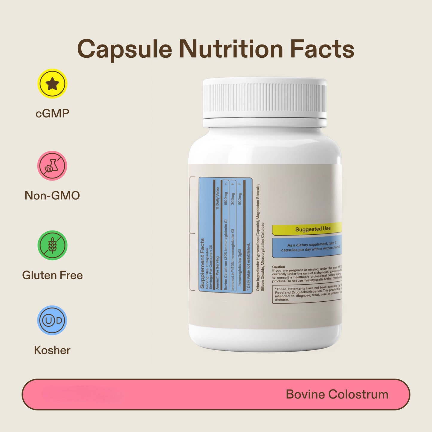 Bovine Colostrum Capsules – Daily Supplement, 30 Servings
