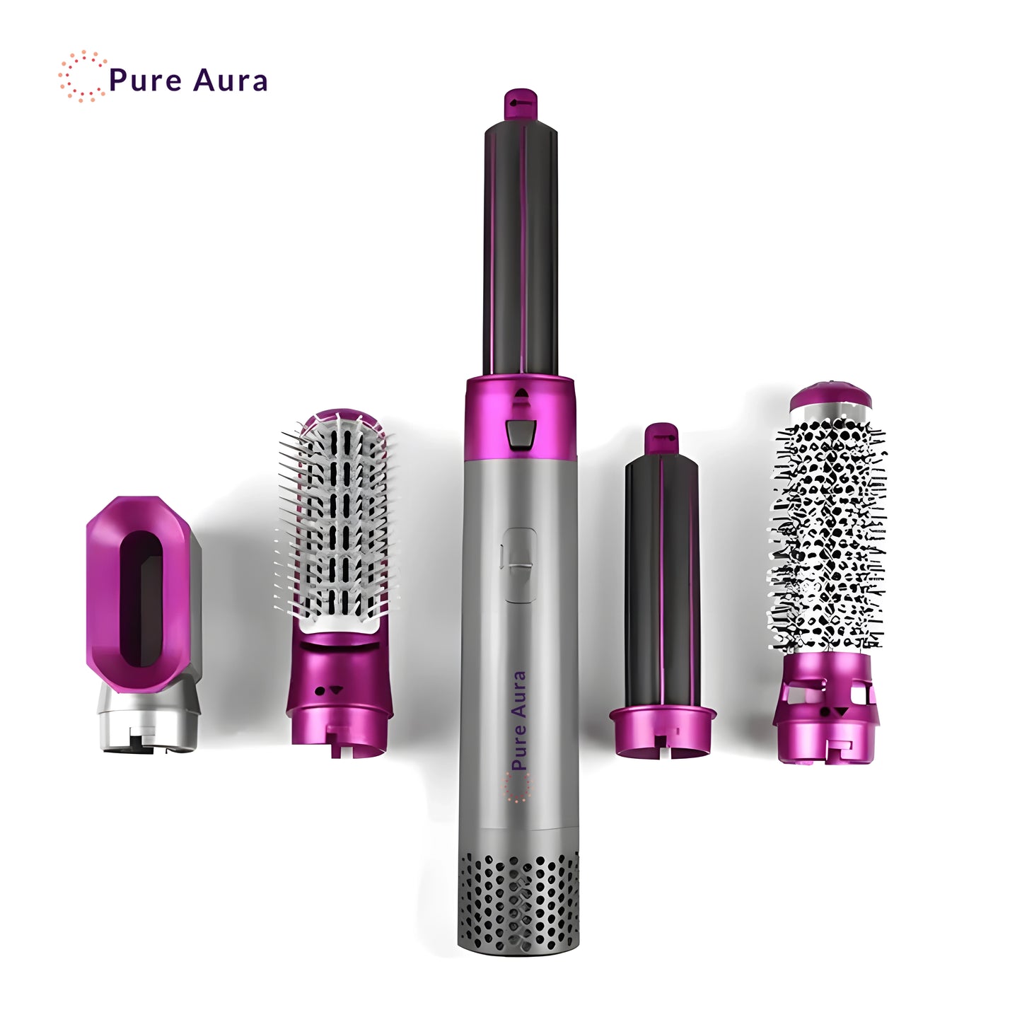 Pure Aura 5-in-1 Electric Curler
Unleash your hair’s true potential with the Pure Aura 5-in-1 Electric Curler – your all-in-one styling solution. Designed with advanced heat technology and five interchangeable attachments, this curler lets you create endless looks, from soft beach waves to glamorous curls full of volume.
