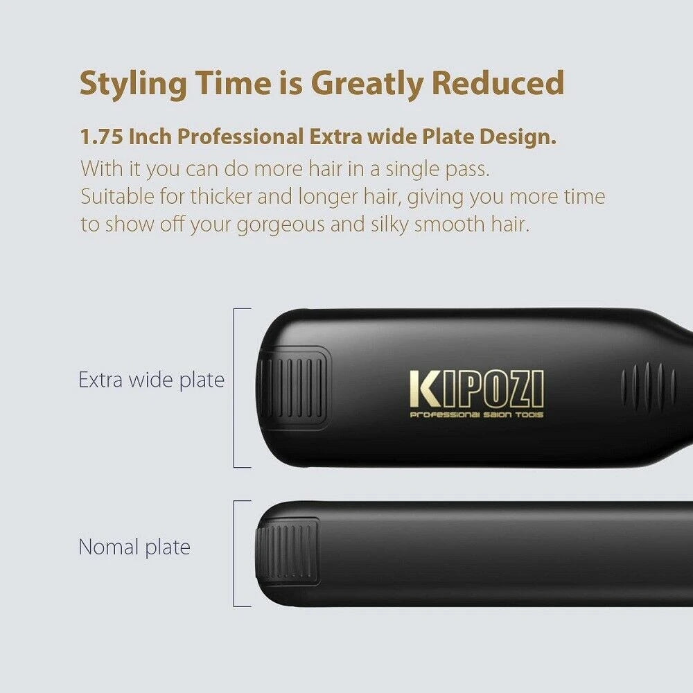 KIPOZI Salon Flat Iron Hair Straightener – Nano Titanium Plates, Dual Voltage, 15s Fast Heating & 15 Adjustable Temperature Settings