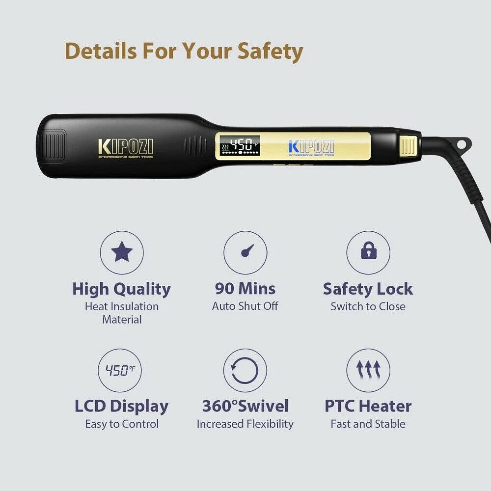 KIPOZI Salon Flat Iron Hair Straightener – Nano Titanium Plates, Dual Voltage, 15s Fast Heating & 15 Adjustable Temperature Settings