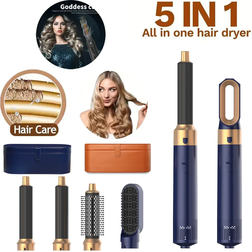5-in-1 Hair Dryer & Hot Comb Set – Curling & Straightening Tool