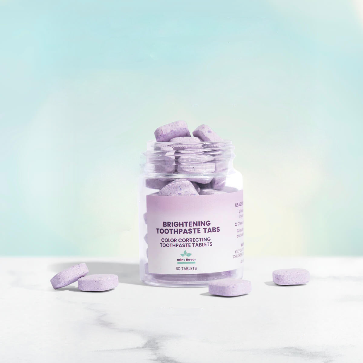 Teeth Whitening Purple Toothpaste Tablets - Minty Fresh Color-Correcting & Surface Stain Removal (30 Tabs, 60-Day Supply)