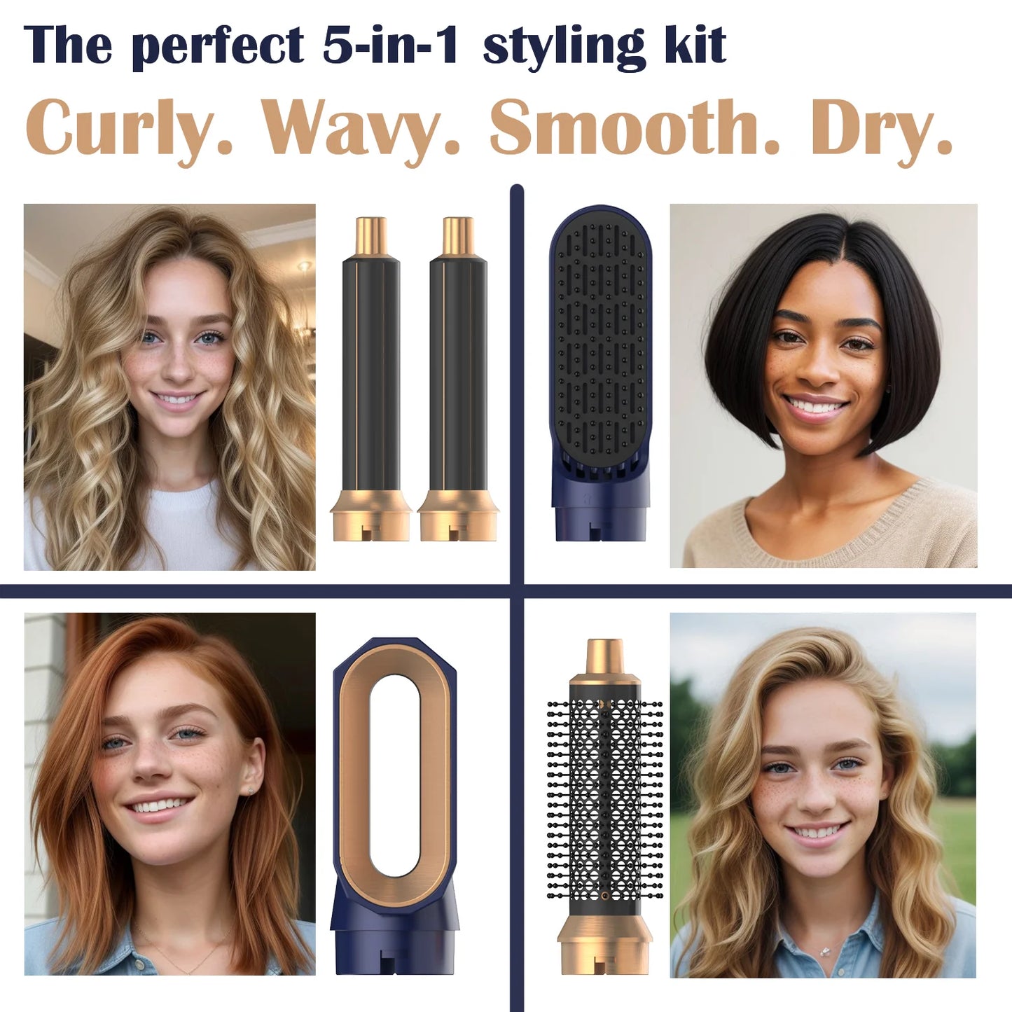5-in-1 Hair Dryer & Hot Comb Set – Curling & Straightening Tool
