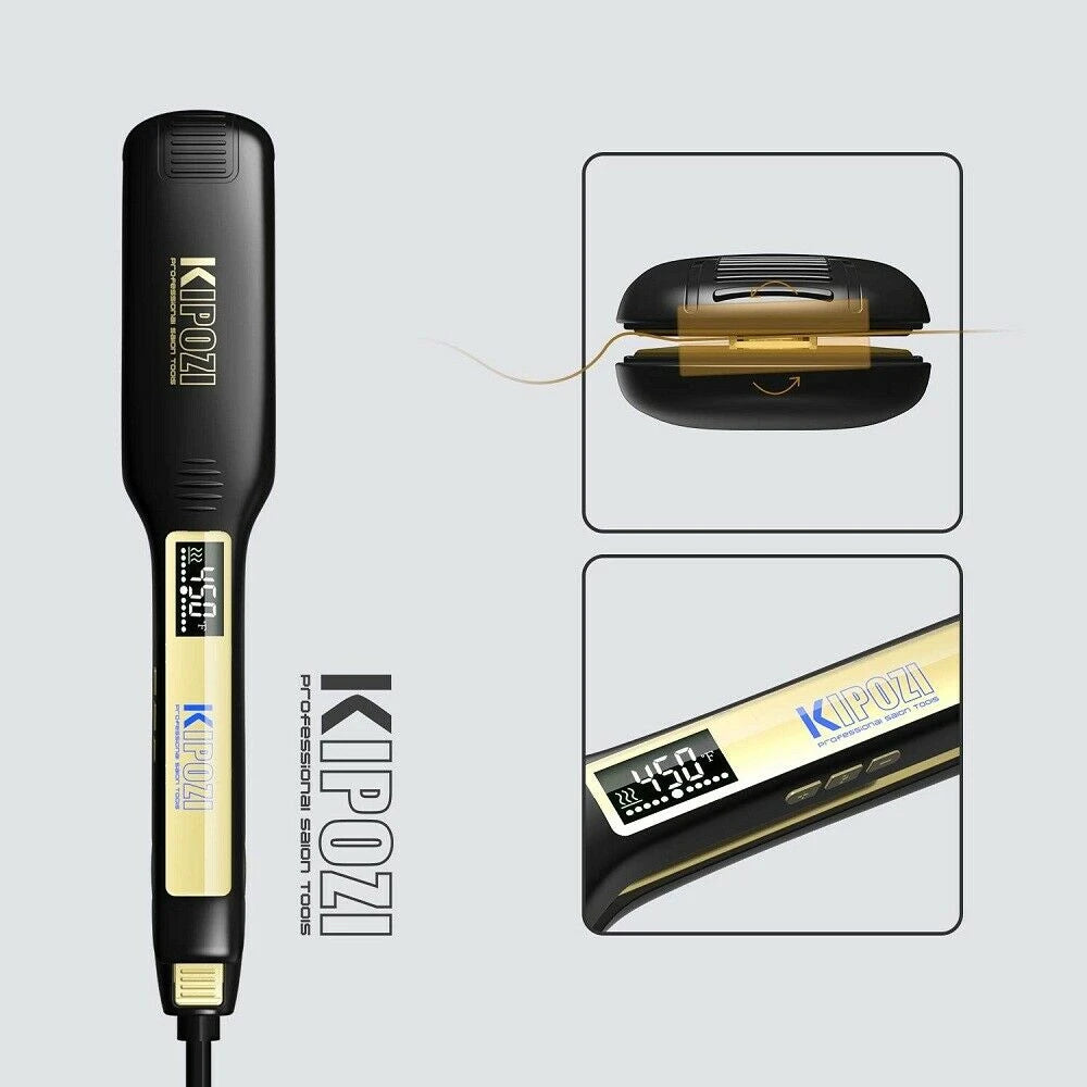 KIPOZI Salon Flat Iron Hair Straightener – Nano Titanium Plates, Dual Voltage, 15s Fast Heating & 15 Adjustable Temperature Settings