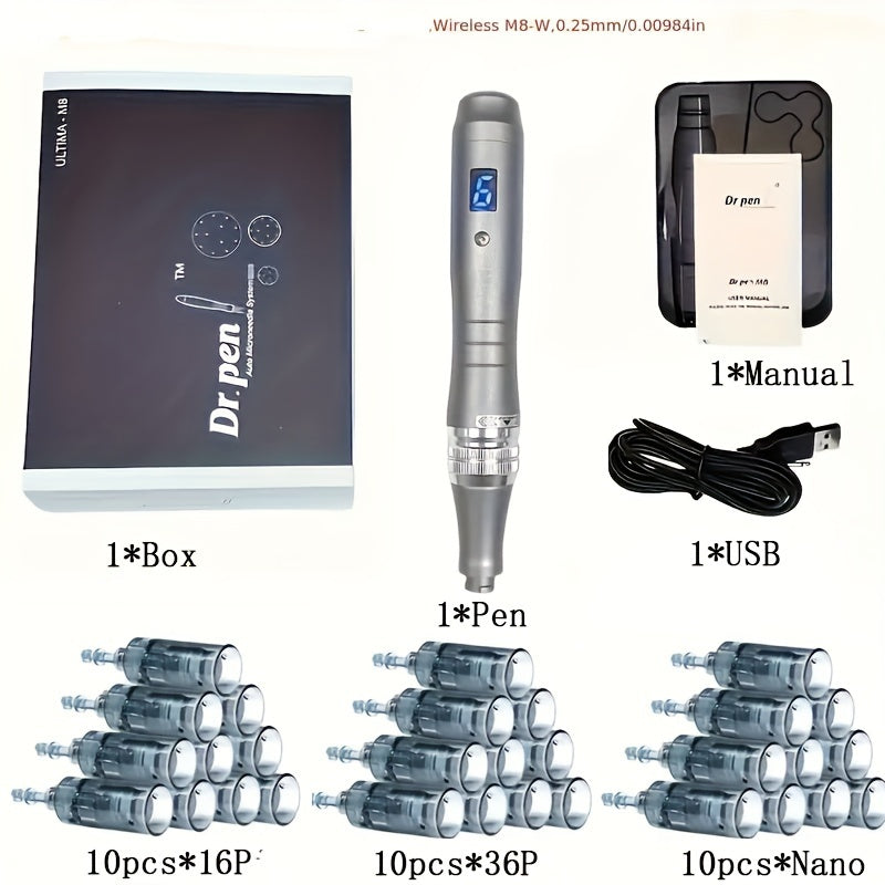 Dr. Pen M8 Professional Microneedling Pen Kit – Skin Care Tool with 30 Replacement Cartridges for Facial Rejuvenation