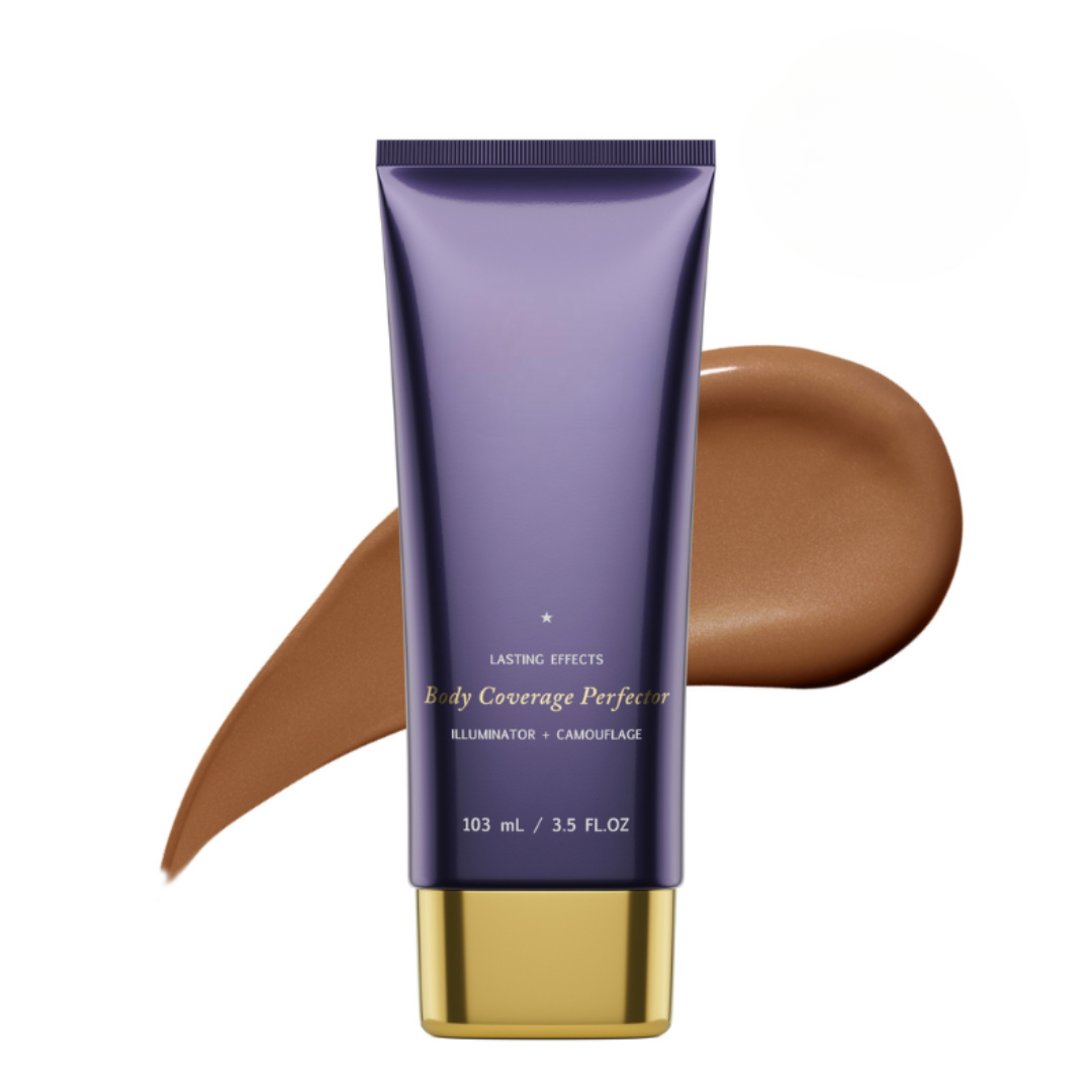Body Coverage Perfector in Bronze shade with deep caramel swatch showing smooth full-coverage finish