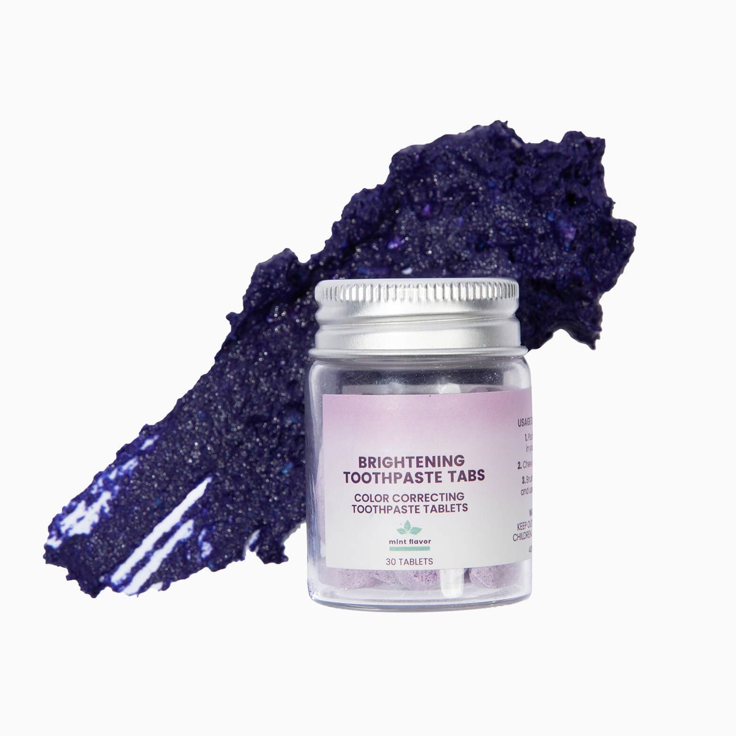 Teeth Whitening Purple Toothpaste Tablets - Minty Fresh Color-Correcting & Surface Stain Removal (30 Tabs, 60-Day Supply)
