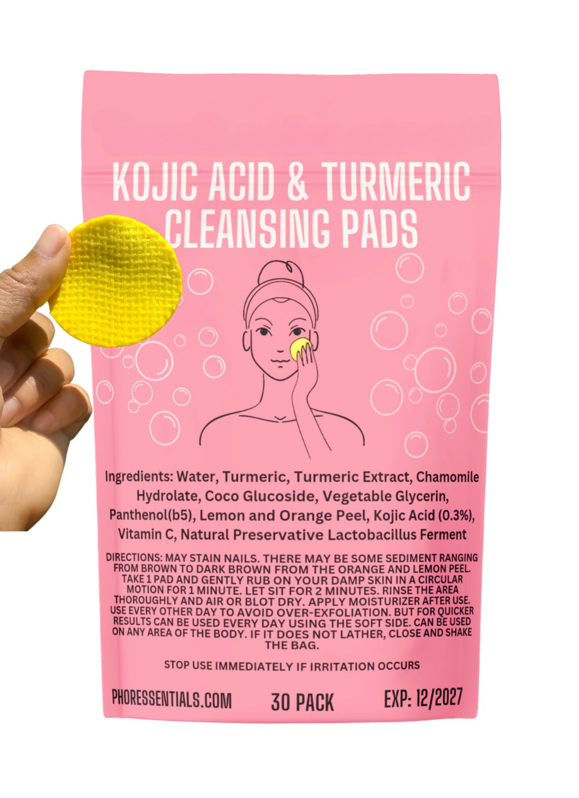 Turmeric Kojic Acid Cleansing Pads – Exfoliating, 30 Pack
