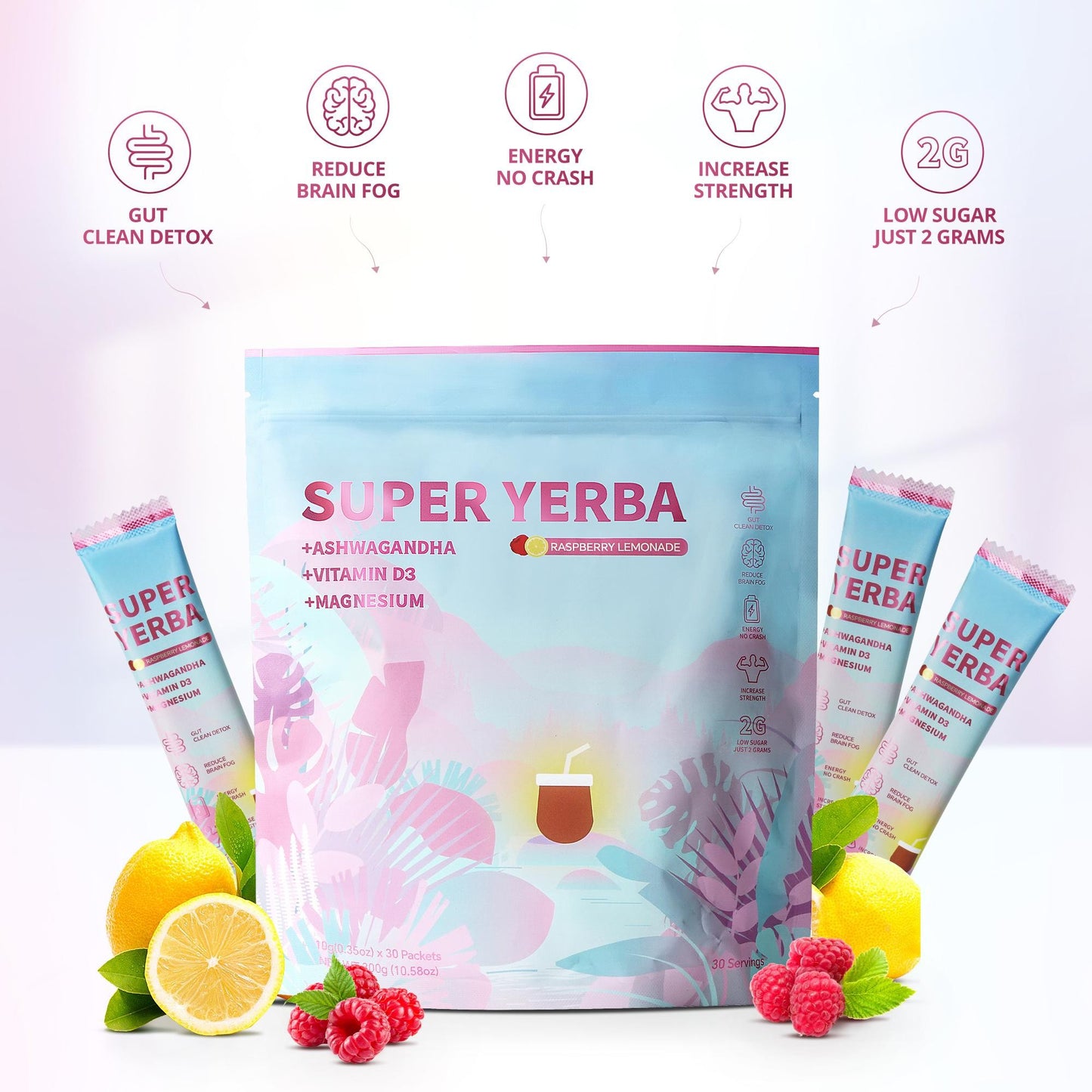 Super Yerba – Raspberry Lemonade Yerba Mate Tea Powder, 30 Servings