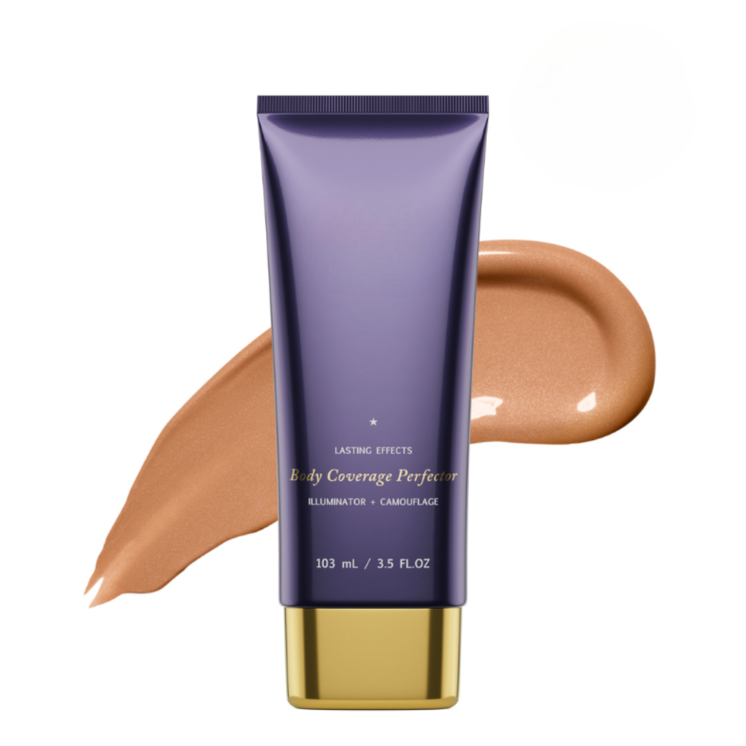 Body Coverage Perfector in Golden shade with rich bronze swatch showing radiant full-body coverage