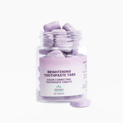 Teeth Whitening Purple Toothpaste Tablets - Minty Fresh Color-Correcting & Surface Stain Removal (30 Tabs, 60-Day Supply)