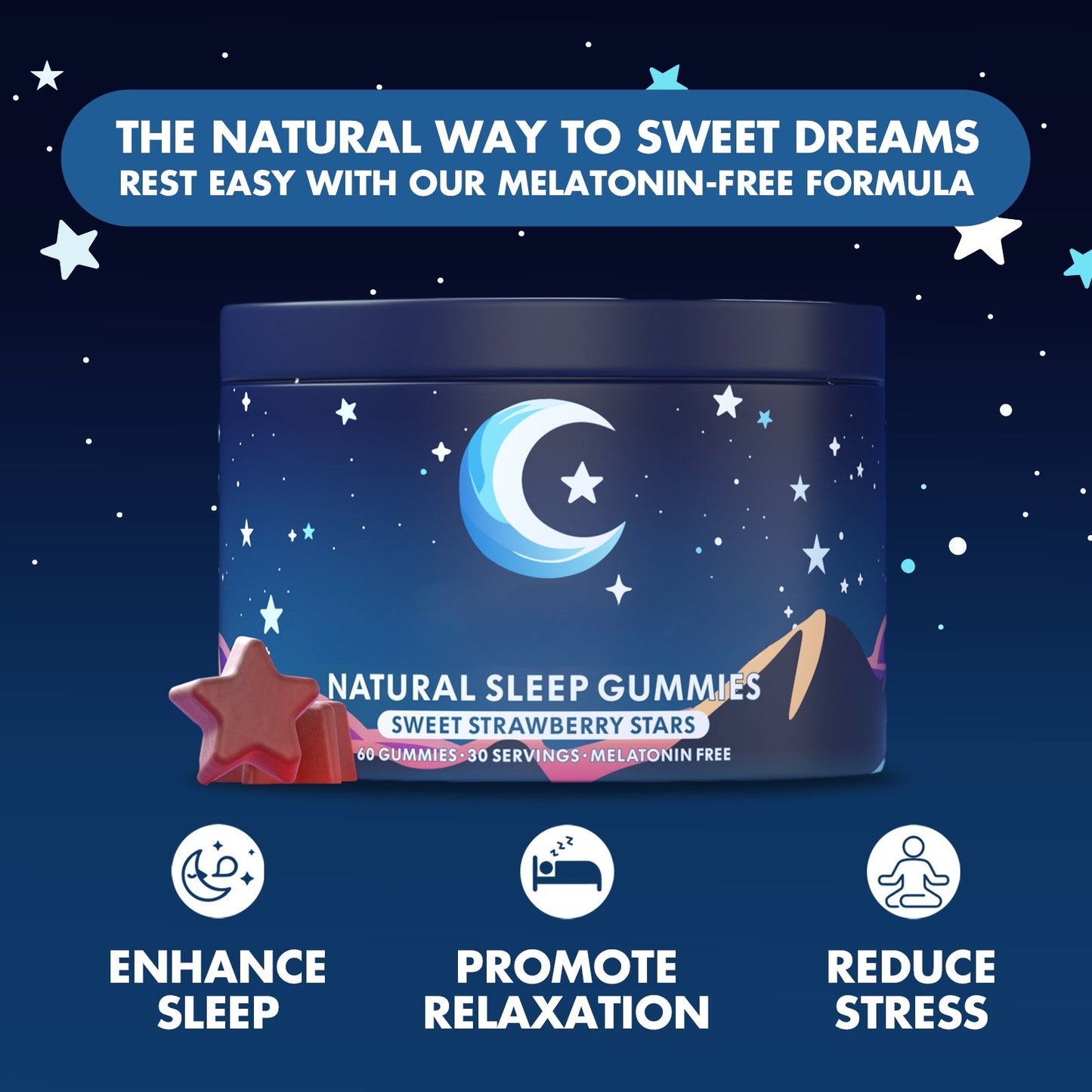 Natural Sleep Gummies – Sweet Strawberry Stars, 30 Servings