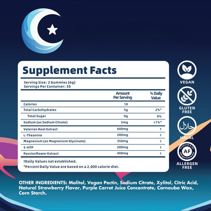 Natural Sleep Gummies – Sweet Strawberry Stars, 30 Servings
